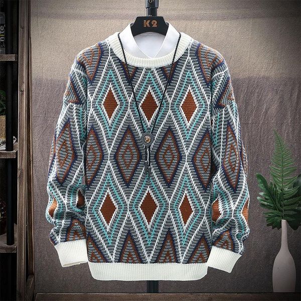 men's sweaters square pattern round neck sweater long sleeve fashion casual youth color matching winter blue straight, White;black
men's sweaters square pattern round neck sweater long sleeve fashion casual youth color matching winter blue straight, White;black
