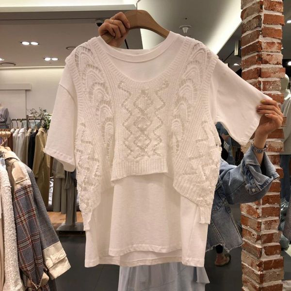 women's t-shirt 2021 summer casual two piece set women suit simple o-neck short sleeve white shirts +all match knitted vest
women's t-shirt 2021 summer casual two piece set women suit simple o-neck short sleeve white shirts +all match knitted vest