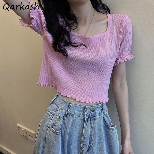 women's t-shirt women short sleeve solid sweet lovely slim square collar pleated knitted tees summer female all-match elegant breathabl, White
women's t-shirt women short sleeve solid sweet lovely slim square collar pleated knitted tees summer female all-match elegant breathabl, White