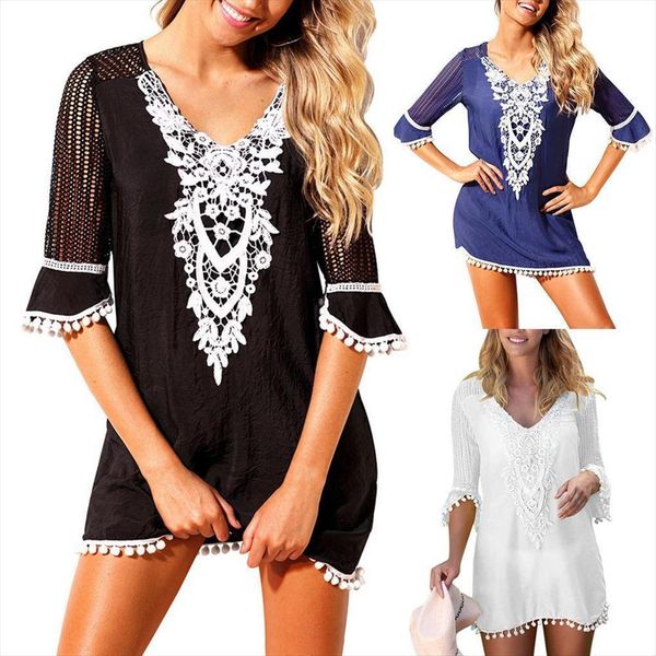 loose beach summer women dresses plus size lace patchwork pompom swimwear bikini cover up swimsuit beachwear, Black;gray
loose beach summer women dresses plus size lace patchwork pompom swimwear bikini cover up swimsuit beachwear, Black;gray
