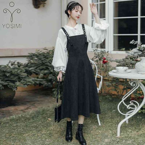 yosimi 2 piece outfits spring women long sleeve lantern cotton white shirt and black mid-calf strap dress skirt set 210604
yosimi 2 piece outfits spring women long sleeve lantern cotton white shirt and black mid-calf strap dress skirt set 210604