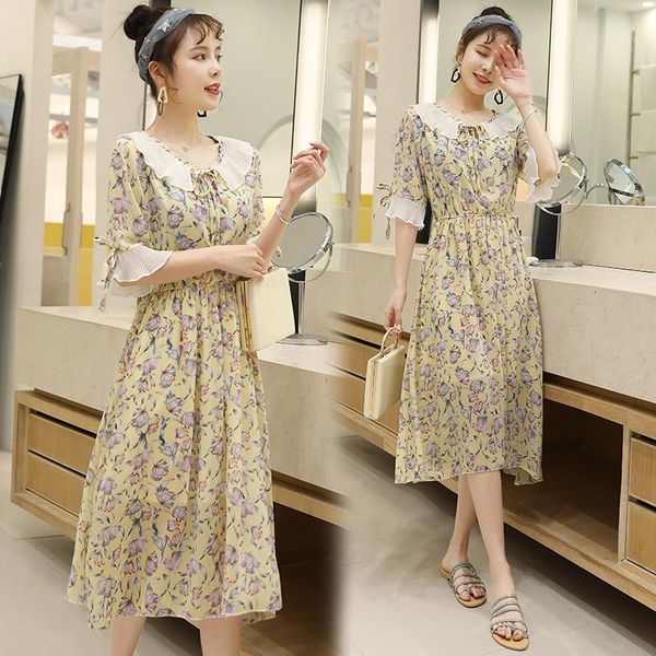 6620# maternity dress summer chiffon floral plus size short sleeves loose stylish pregnant women mom dresses, White
6620# maternity dress summer chiffon floral plus size short sleeves loose stylish pregnant women mom dresses, White