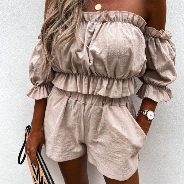 women's tracksuits summer women shorts set ruffles off shoulder slash neck y2k crop high waist ladies suit beach outfits female, Gray
women's tracksuits summer women shorts set ruffles off shoulder slash neck y2k crop high waist ladies suit beach outfits female, Gray