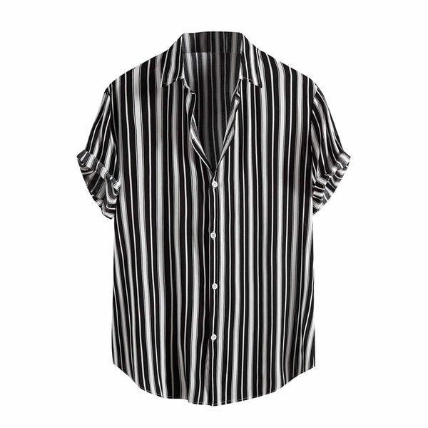 men shirt streetwear summer fashion men's stripe short sleeve casual blouse hawaiian button chemise homme 210626, White;black
men shirt streetwear summer fashion men's stripe short sleeve casual blouse hawaiian button chemise homme 210626, White;black