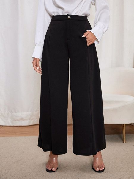 high waist hidden pocket wide leg pants d1o0#, Black;white 
high waist hidden pocket wide leg pants d1o0#, Black;white