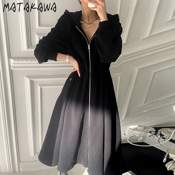 matakawa autumn and winter elegant hooded zipper woman dress high waist big swing femme robe korea chic sweatshirt long dresses 210513, Black;gray
matakawa autumn and winter elegant hooded zipper woman dress high waist big swing femme robe korea chic sweatshirt long dresses 210513, Black;gray