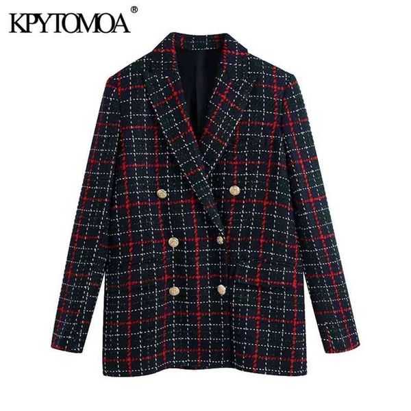 women fashion with metal button tweed check blazer coat long sleeve pockets female outerwear chic veste 210420, White;black
women fashion with metal button tweed check blazer coat long sleeve pockets female outerwear chic veste 210420, White;black