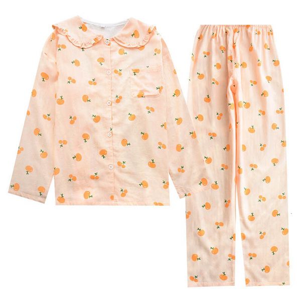 women's sleepwear spring and autumn new gauze cotton ladies pajamas set cartoon orange printed sweet women cute doll collar homewe, Black;red
women's sleepwear spring and autumn new gauze cotton ladies pajamas set cartoon orange printed sweet women cute doll collar homewe, Black;red