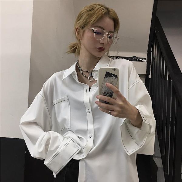 women's blouses & shirts loose vintage ins long sleeve clothing harajuku style hipster oversize ladies autumn, White
women's blouses & shirts loose vintage ins long sleeve clothing harajuku style hipster oversize ladies autumn, White