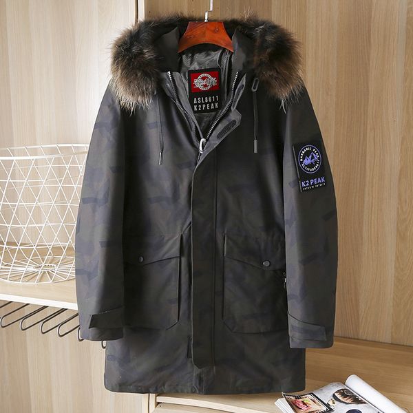 down et men's medium and long winter thickened warm hoodie with wool collar casual coat camouflage down 1461, Black
down et men's medium and long winter thickened warm hoodie with wool collar casual coat camouflage down 1461, Black
