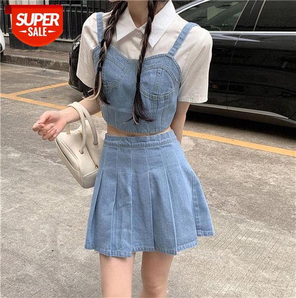 set of women's slim suspender skirt korean waist denim pleated short sleeve #kf6l, Black
set of women's slim suspender skirt korean waist denim pleated short sleeve #kf6l, Black