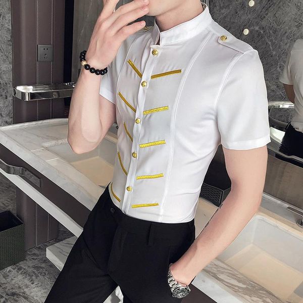 men's casual shirts luxury embroidery tuxedo men slim fit dress summer camisa social masculina short sleeve party prom shirt, White;black
men's casual shirts luxury embroidery tuxedo men slim fit dress summer camisa social masculina short sleeve party prom shirt, White;black