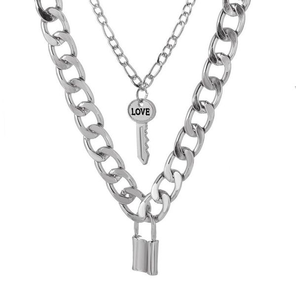 pendant necklaces potcet korea 2021 fashion trend women's double lock key necklace geometric punks retro jewelry, Silver
pendant necklaces potcet korea 2021 fashion trend women's double lock key necklace geometric punks retro jewelry, Silver