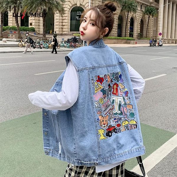 women's vests lusumily women denim vest cartoon printing waistcoat female loose sleeveless jacket casual cowboy outwear for autumn, Black;white
women's vests lusumily women denim vest cartoon printing waistcoat female loose sleeveless jacket casual cowboy outwear for autumn, Black;white