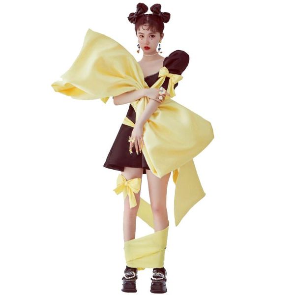 casual dresses yellow sweet exaggeration big bowtie pograph model show stage dj club dance costumes dress tours float parade clothes, Black;gray
casual dresses yellow sweet exaggeration big bowtie pograph model show stage dj club dance costumes dress tours float parade clothes, Black;gray