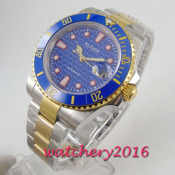 40 mm bliger blue dial ceramic plate light-emitting sapphire date automatic gentlemen watch, Slivery;brown
40 mm bliger blue dial ceramic plate light-emitting sapphire date automatic gentlemen watch, Slivery;brown