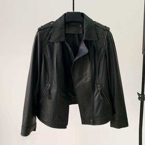 women's leather & faux 2021 spring fashion motorcycle women lapel sheep jacket slim short section thin coat trend, Black
women's leather & faux 2021 spring fashion motorcycle women lapel sheep jacket slim short section thin coat trend, Black
