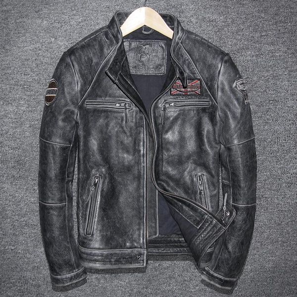 men's leather & faux vintage distressed real cowhide jacket, motorcycle genuine coat, slim short plus size, Black
men's leather & faux vintage distressed real cowhide jacket, motorcycle genuine coat, slim short plus size, Black