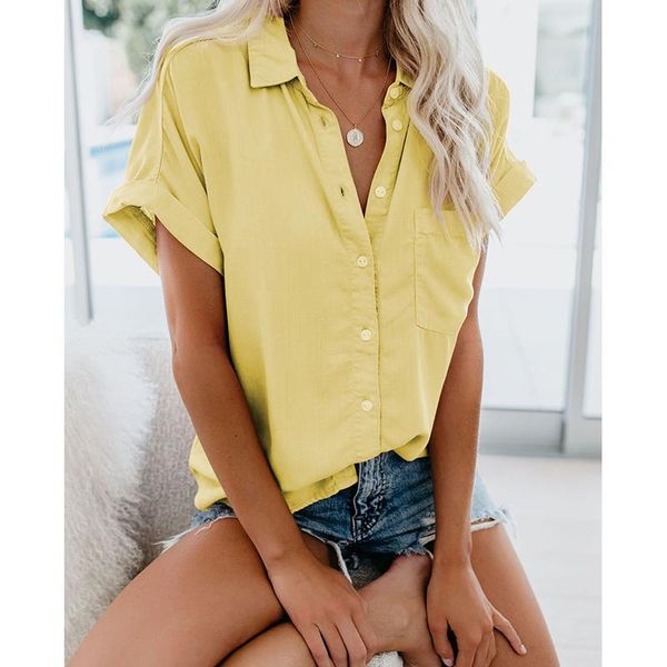 women's blouses & shirts women casual solid short sleeve button ladyturn down collar loose with pocket single-breasted summer fashion, White
women's blouses & shirts women casual solid short sleeve button ladyturn down collar loose with pocket single-breasted summer fashion, White