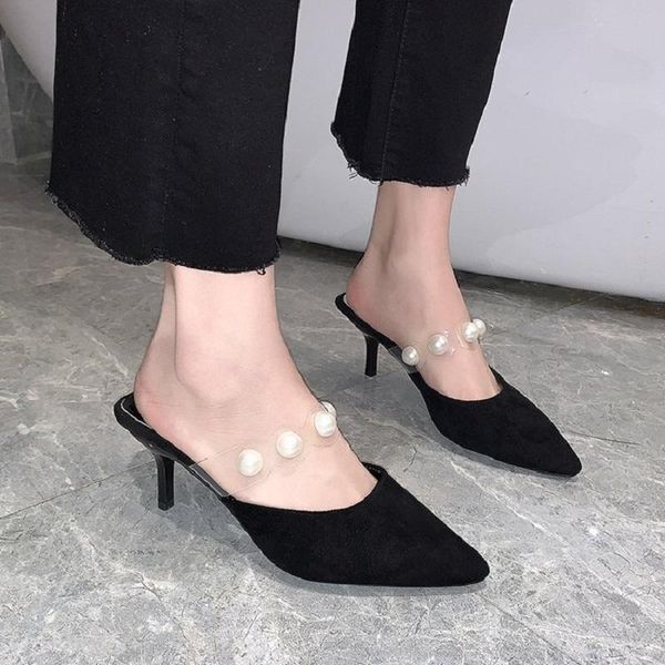 slippers black high heel sandals female pearl design mules for woman 2021 summer pointed kitten outside csaual
slippers black high heel sandals female pearl design mules for woman 2021 summer pointed kitten outside csaual