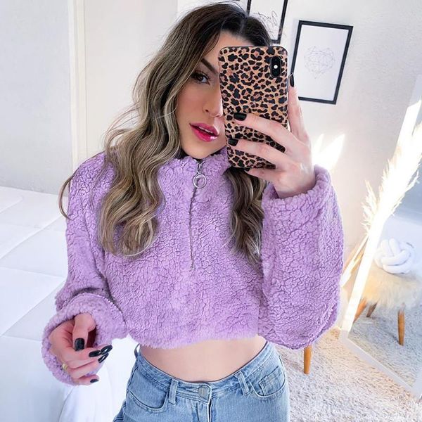 women's plush hoodies long-sleeved elastic party high neck winter warm cropped solid color zipper clothes & sweatshirts, Black
women's plush hoodies long-sleeved elastic party high neck winter warm cropped solid color zipper clothes & sweatshirts, Black