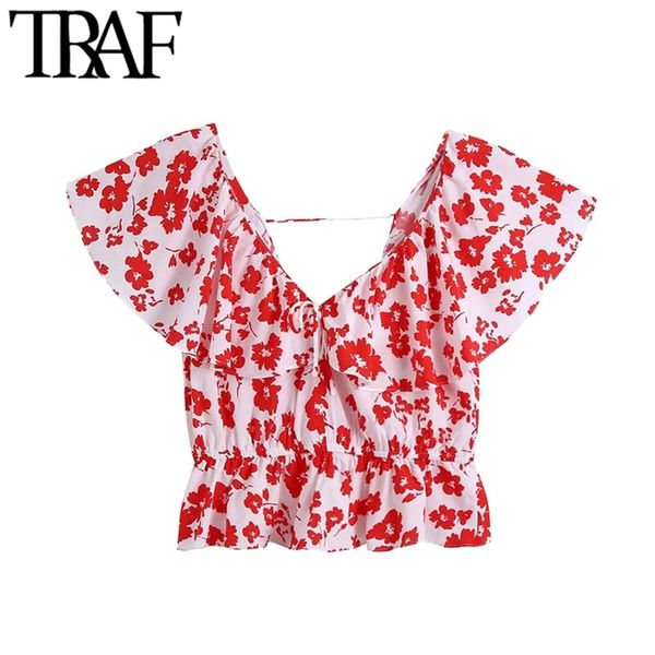 women fashion with bow floral print cropped blouse vintage v neck ruffled sleeves female shirts blusas chic 210507, White
women fashion with bow floral print cropped blouse vintage v neck ruffled sleeves female shirts blusas chic 210507, White