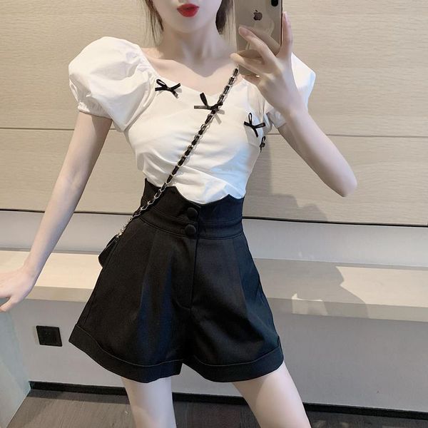 summer ladies fashion suit solid color slash neck shirt + casual high waist wide leg shorts two pieces set z157 piece dress, White
summer ladies fashion suit solid color slash neck shirt + casual high waist wide leg shorts two pieces set z157 piece dress, White