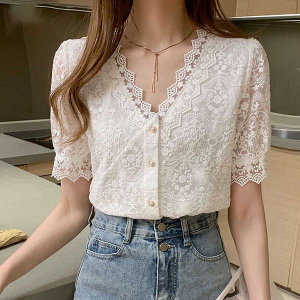short-sleeved lace hollow out summer v-neck lace shirt women single breasted clothing women and blouse chic 13985 210527, White
short-sleeved lace hollow out summer v-neck lace shirt women single breasted clothing women and blouse chic 13985 210527, White