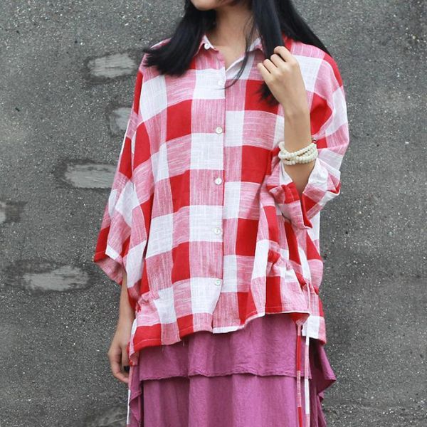 johnature women casual summer fashion cotton linen blouse turn-down collar plaid lace up batwing sleeve women shirt 210521, White
johnature women casual summer fashion cotton linen blouse turn-down collar plaid lace up batwing sleeve women shirt 210521, White