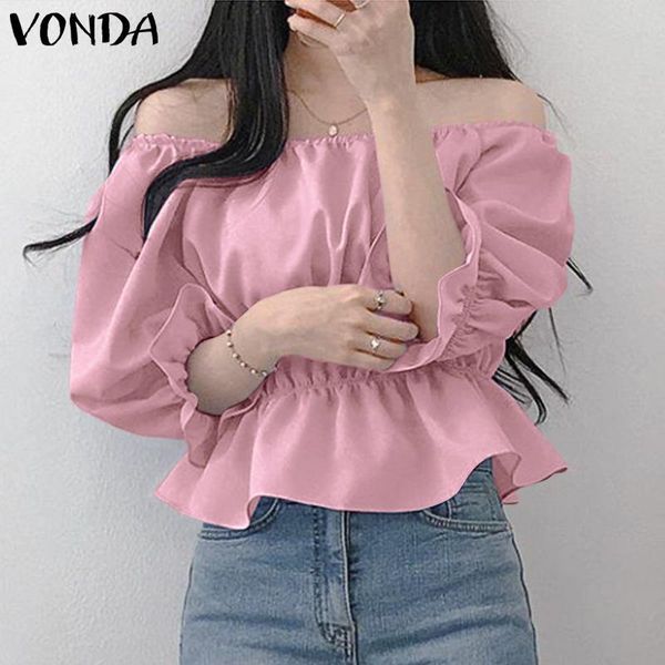 women's blouses & shirts s- women crop vonda casual solid ruffled blouse bohemian party blusas femininas short sleeve off shoulder sun, White
women's blouses & shirts s- women crop vonda casual solid ruffled blouse bohemian party blusas femininas short sleeve off shoulder sun, White