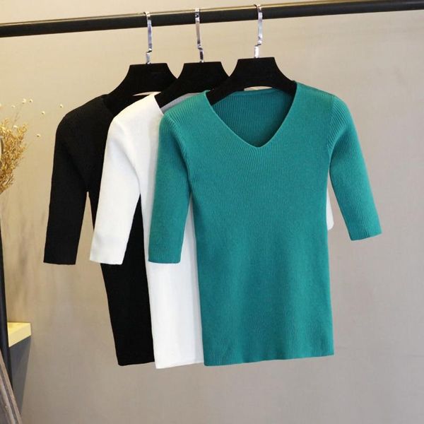 women's t-shirt white t shirt half sleeve v neck shirts for women korea style knitted ladies casual
women's t-shirt white t shirt half sleeve v neck shirts for women korea style knitted ladies casual