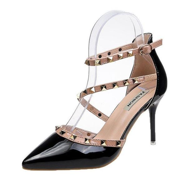 dress shoes summer sandals for ladies with rivet pointed stiletto artificial pu baotou one-word buckle side empty heels, Black
dress shoes summer sandals for ladies with rivet pointed stiletto artificial pu baotou one-word buckle side empty heels, Black