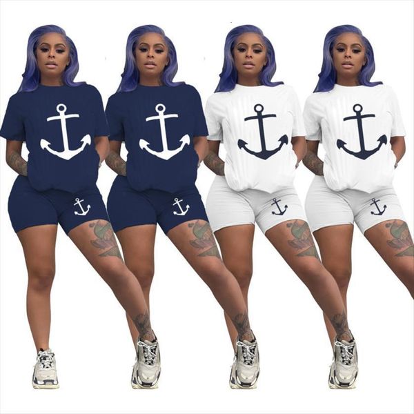 boat anchor print womens tracksuits plus size two piece set tracksuit shorts summer chic suits causal elastic waist pants, Gray 
boat anchor print womens tracksuits plus size two piece set tracksuit shorts summer chic suits causal elastic waist pants, Gray