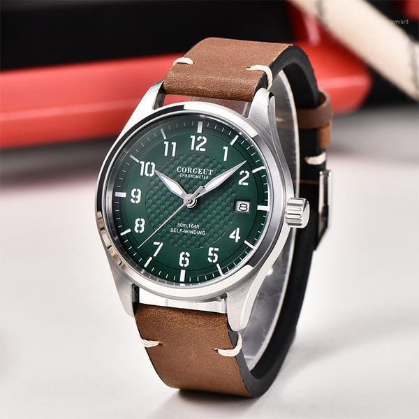 wristwatches 40mm fashion men's watch green dial stainless steel case leather strap date seagull automatic movement mechanical, Slivery;brown
wristwatches 40mm fashion men's watch green dial stainless steel case leather strap date seagull automatic movement mechanical, Slivery;brown