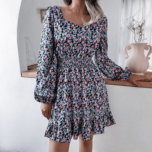 women's dress spring floral print chiffon square collar lantern sleeve ruffle dresses female short pleated ladies clothes 210524, Black;gray
women's dress spring floral print chiffon square collar lantern sleeve ruffle dresses female short pleated ladies clothes 210524, Black;gray