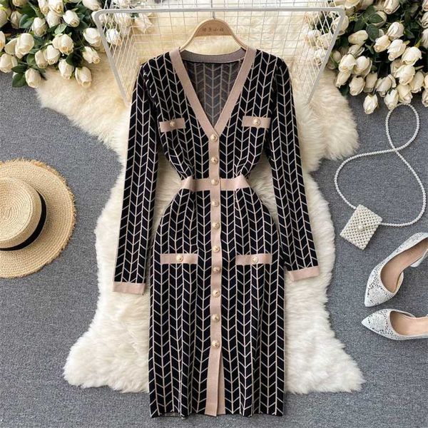 singreiny women design plaid knitted dress long sleeve v neck single breasted slim sheath es autumn bodycon sweater 211110, Black;gray
singreiny women design plaid knitted dress long sleeve v neck single breasted slim sheath es autumn bodycon sweater 211110, Black;gray
