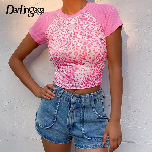 women's t-shirt darlingaga harajuku pink leopard patchwork t shirt women short sleeve sweet heart embroidery crop tee bodycon summer ts, White
women's t-shirt darlingaga harajuku pink leopard patchwork t shirt women short sleeve sweet heart embroidery crop tee bodycon summer ts, White