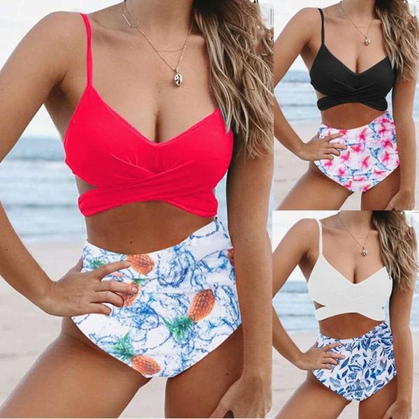 women's swimwear womens beach swimsuits floral print high waist push up padded bikini sets 2021 summer bathing suit bandage biquini, White;black
women's swimwear womens beach swimsuits floral print high waist push up padded bikini sets 2021 summer bathing suit bandage biquini, White;black