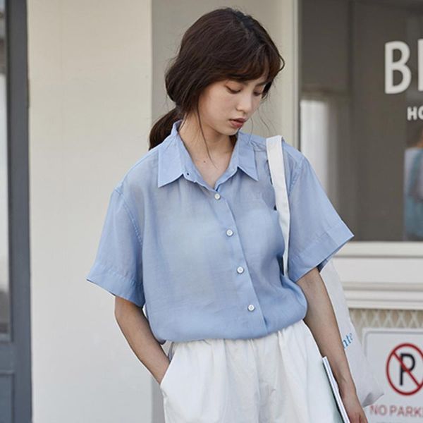 women's blouses & shirts japanese korean version blouse casual fashion simple 2021 summer solid color single-breasted lapel, White
women's blouses & shirts japanese korean version blouse casual fashion simple 2021 summer solid color single-breasted lapel, White