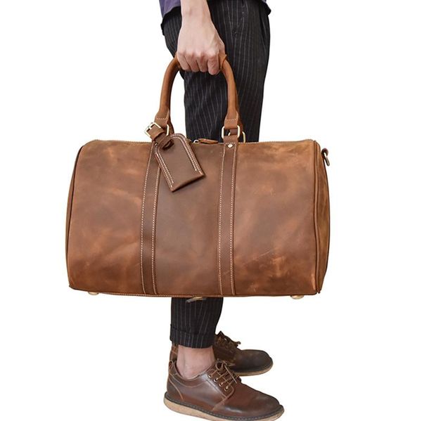 duffel bags men vintage crazy horse leather travel 18" thick real weekend bag big genuine shoulder tote 
duffel bags men vintage crazy horse leather travel 18" thick real weekend bag big genuine shoulder tote