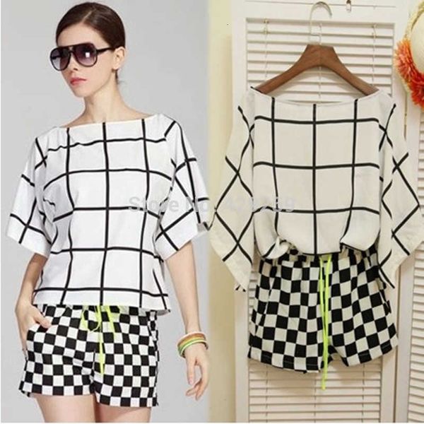women's blouses & shirts plus size summer blouse + shorts blusas femininas women clothing set plaid chiffon casual style suit vu4u, White
women's blouses & shirts plus size summer blouse + shorts blusas femininas women clothing set plaid chiffon casual style suit vu4u, White