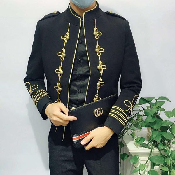 men's suits & blazers gold line decoration british men suit nightclub luxury korean blazer homme small coat fashionable black jacket si, White;black
men's suits & blazers gold line decoration british men suit nightclub luxury korean blazer homme small coat fashionable black jacket si, White;black