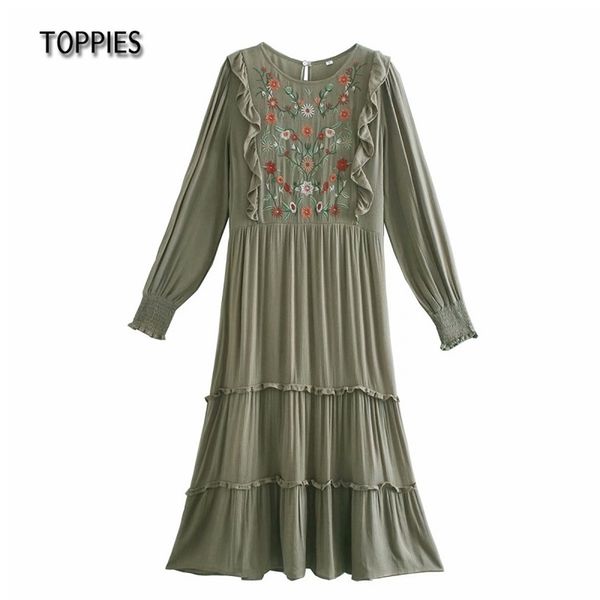 spring autumn o-neck flower embroidered dresses women long sleeve high waist vintage dress 210421, Black;gray
spring autumn o-neck flower embroidered dresses women long sleeve high waist vintage dress 210421, Black;gray