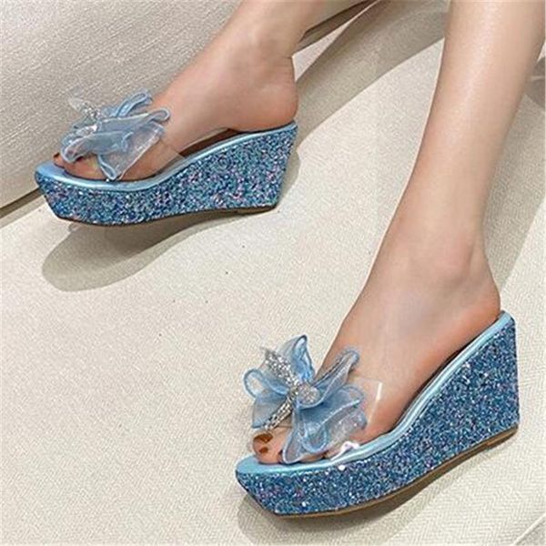 slippers summer style korean women lace bow-knot 8cm wedges shoes female transparent crystal heel sandals gold blue pink, Black
slippers summer style korean women lace bow-knot 8cm wedges shoes female transparent crystal heel sandals gold blue pink, Black