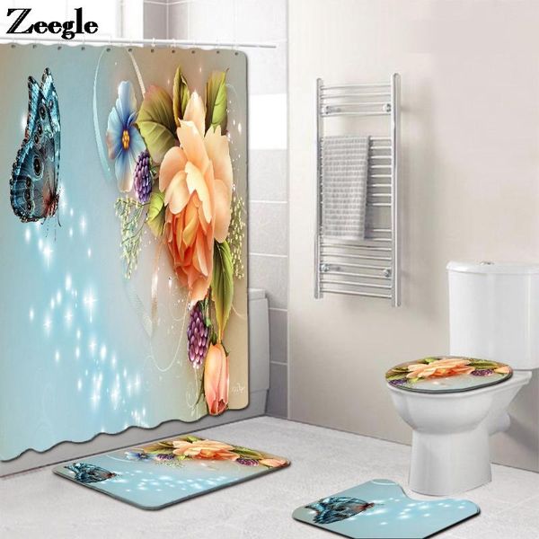 waterproof shower curtain and 4pcs bath mat set anti-slip floor butterfly print bathroom carpet rug absorbent u-shaped mats
waterproof shower curtain and 4pcs bath mat set anti-slip floor butterfly print bathroom carpet rug absorbent u-shaped mats