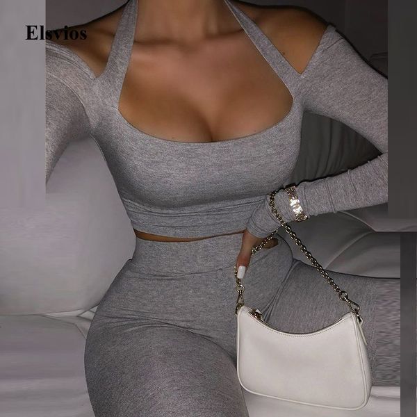 women's tracksuits summer elegant solid women 2 piece set off shoulder halter crop +skinny pants outfits fashion lady spo, Gray
women's tracksuits summer elegant solid women 2 piece set off shoulder halter crop +skinny pants outfits fashion lady spo, Gray