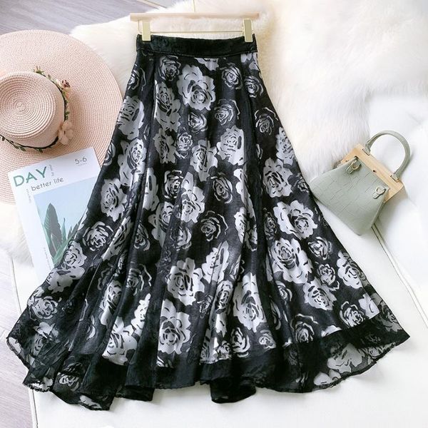 skirts high waist skirt women summer rose chic cut a-line vintage jupe longue elegant ladies flower midi womens, Black
skirts high waist skirt women summer rose chic cut a-line vintage jupe longue elegant ladies flower midi womens, Black
