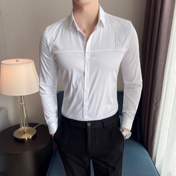men's casual shirts british style autumn 2021 men tuxedo shirt long sleeve fashion simple front folds design slim fit dress blouse homm, White;black
men's casual shirts british style autumn 2021 men tuxedo shirt long sleeve fashion simple front folds design slim fit dress blouse homm, White;black