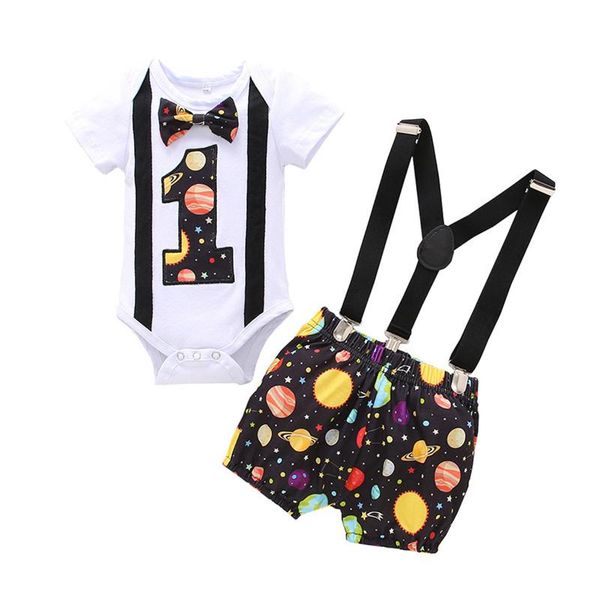 born baby girls outfit, toddlers bow number decoration short sleeve romper + planet printing suspender shorts clothing sets, White
born baby girls outfit, toddlers bow number decoration short sleeve romper + planet printing suspender shorts clothing sets, White