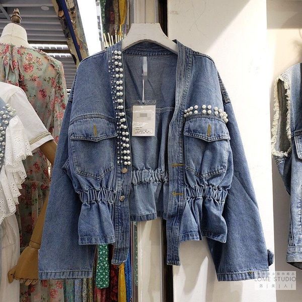 women's jackets spring and autumn style korean fashion elastic folds beaded diamonds slimming waist v-neck loose short denim jacket wom, Black;brown
women's jackets spring and autumn style korean fashion elastic folds beaded diamonds slimming waist v-neck loose short denim jacket wom, Black;brown